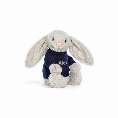 Jellycat Bashful Shimmer Konijn with Navy Jumper | VY4178065